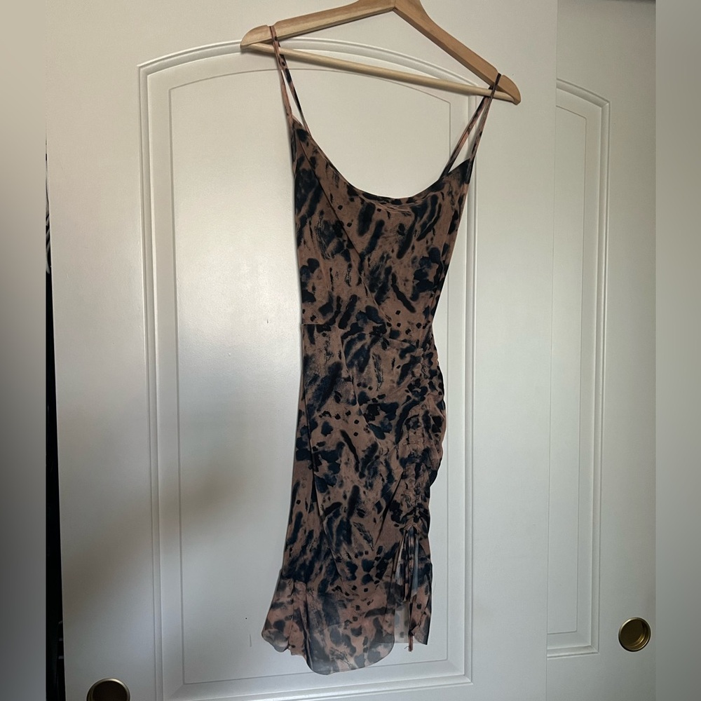 PrettyLittleThing Pink Spotted Mini Dress with Ruching and Ties